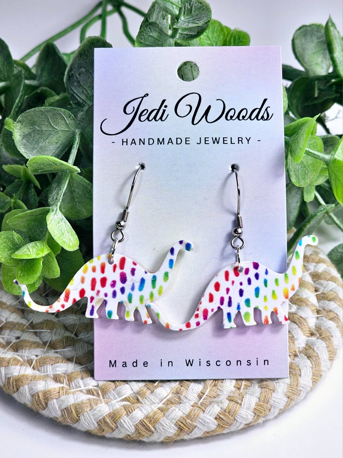 Rainbow Dinosaur Earrings