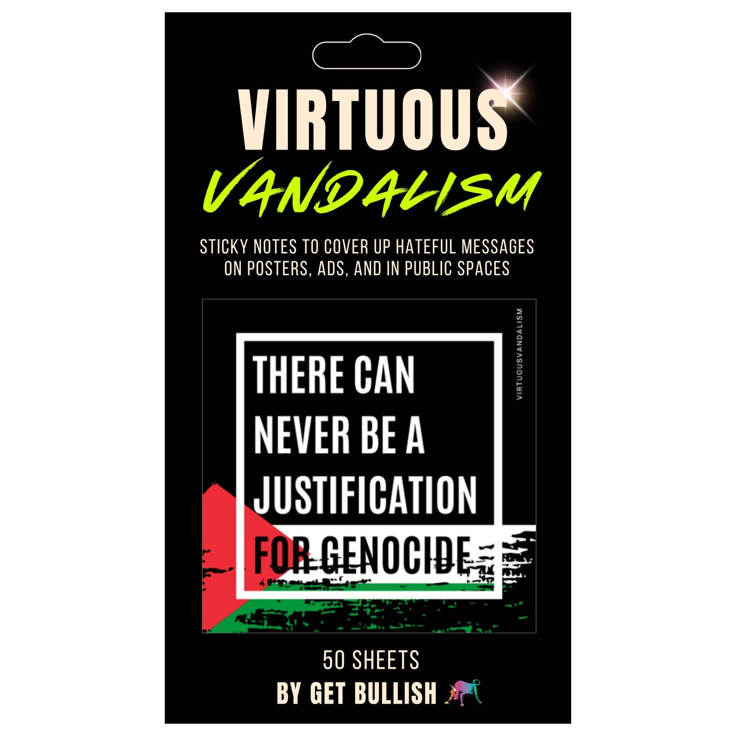 Virtuous Vandalism “No Justification Genocide” Sticky Notes