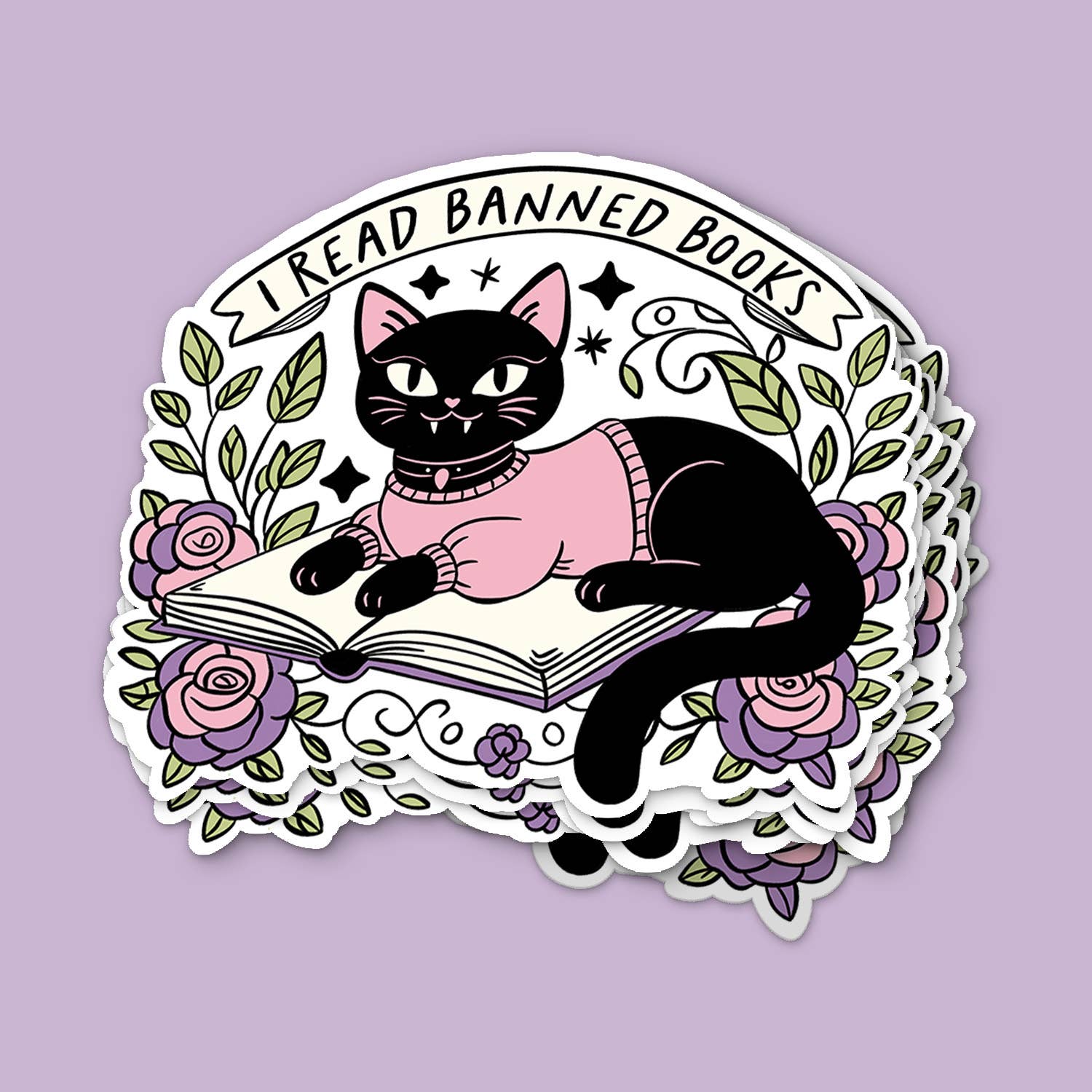 I Read Banned Books Cat Vinyl Sticker 