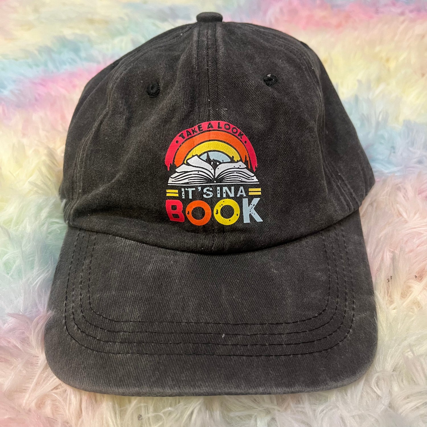 Take a Look It's In a Book Hat - Black Distressed