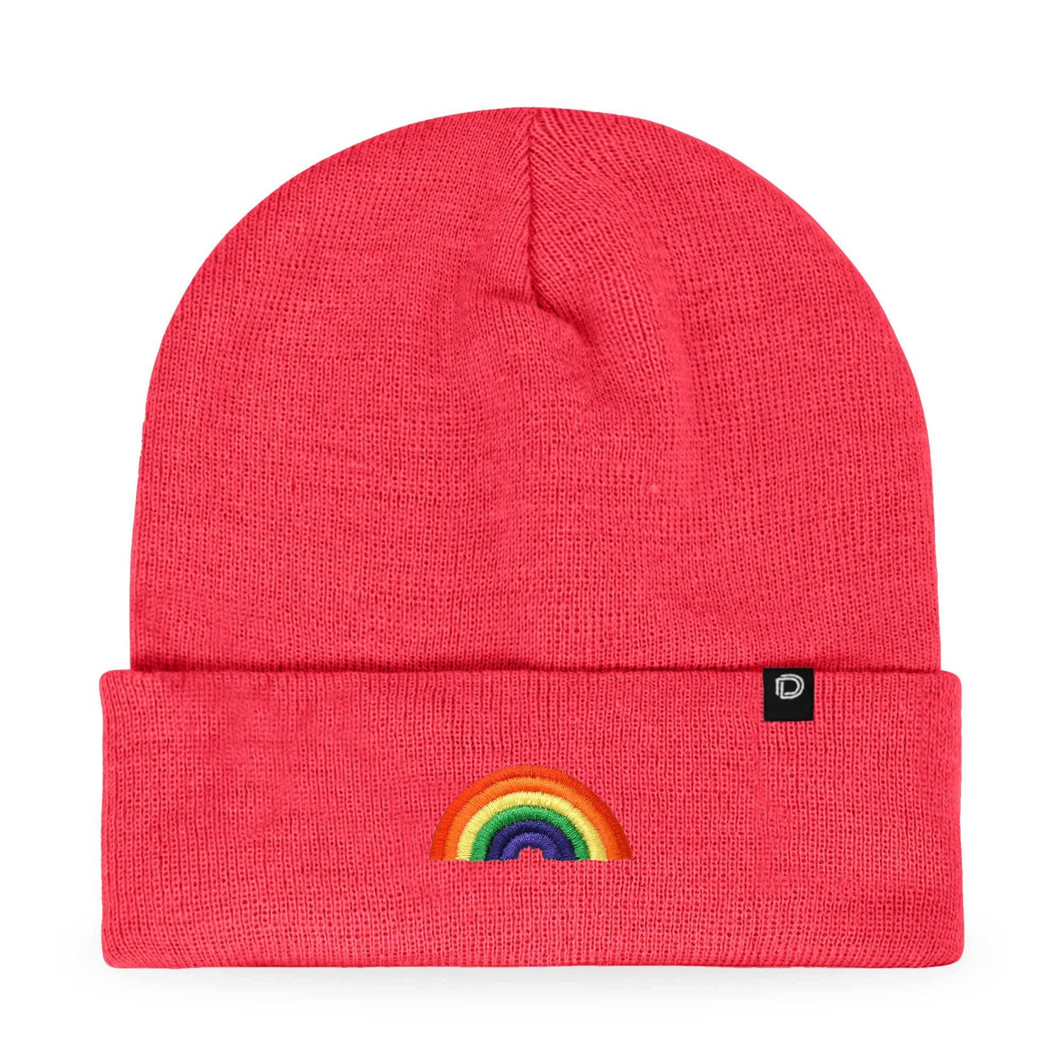 Embroidered Rainbow Beanie: Neon Pink
