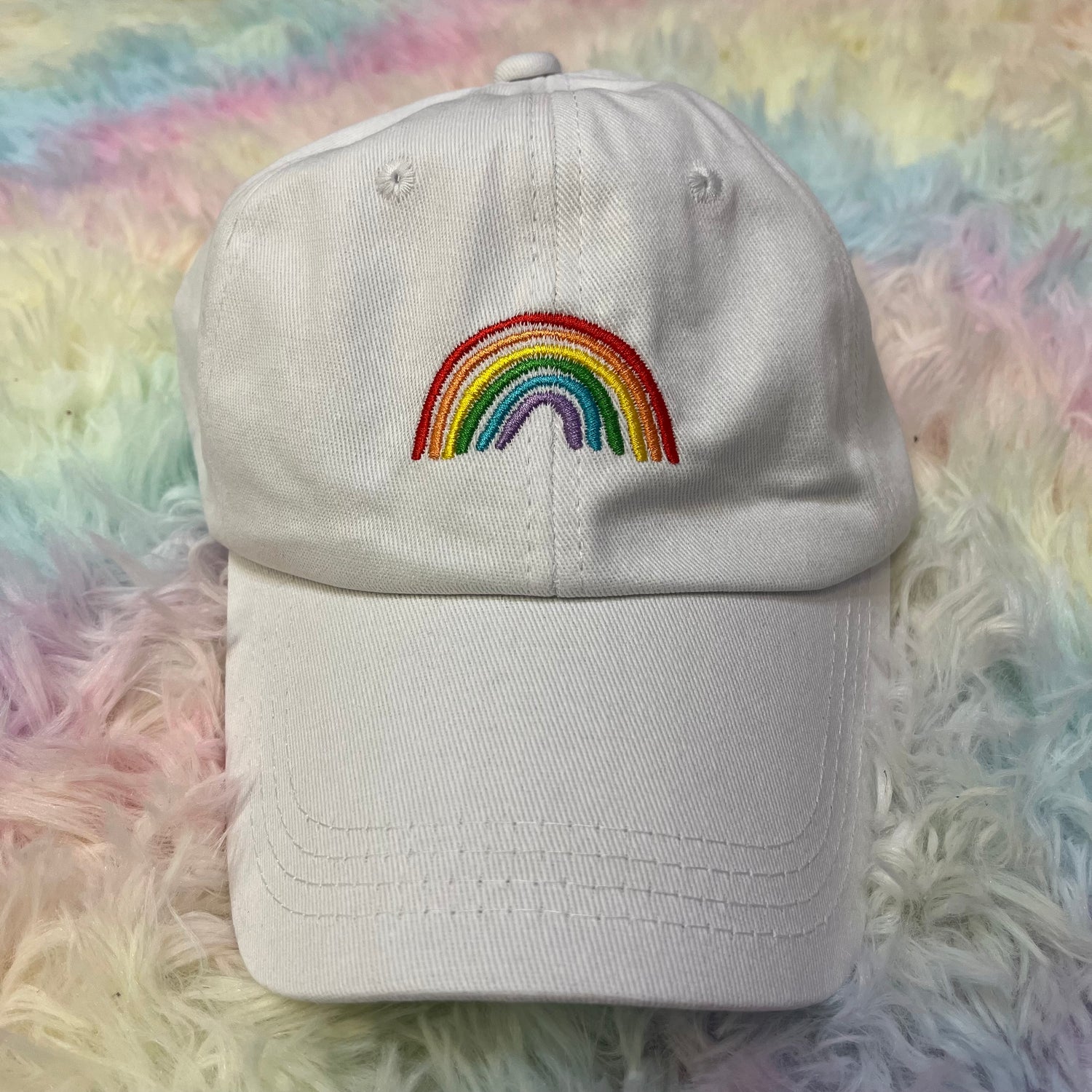 Rainbow Hat - White Distressed