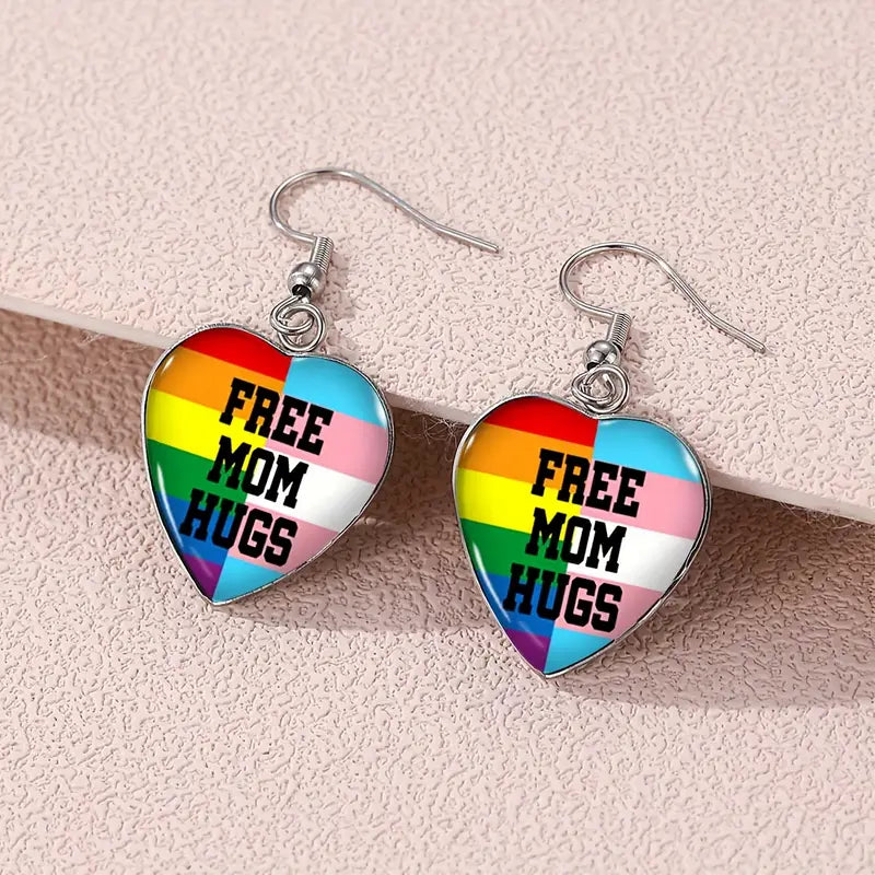 Free Mom Hug Rainbow Heart Earrings