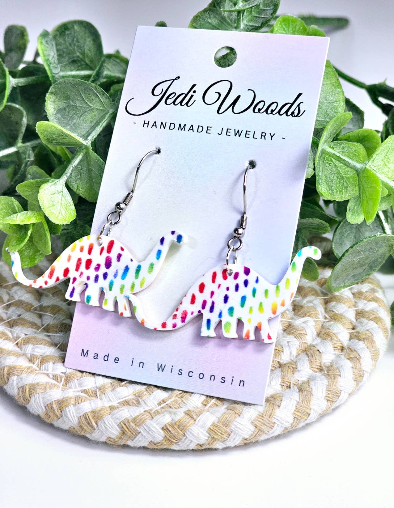 Rainbow Dinosaur Earrings
