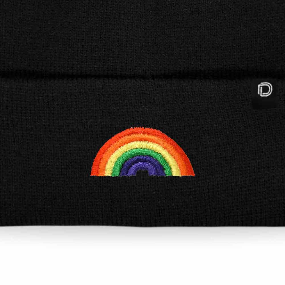 Embroidered Rainbow Beanie - Black