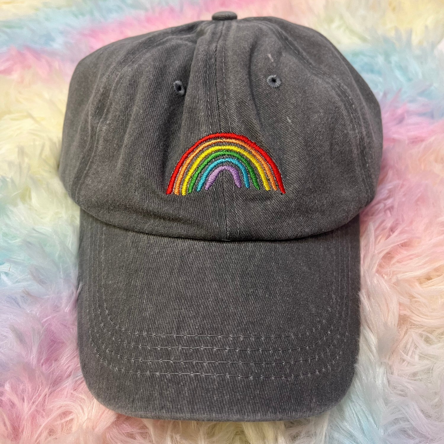 Rainbow Hat - Grey Distressed