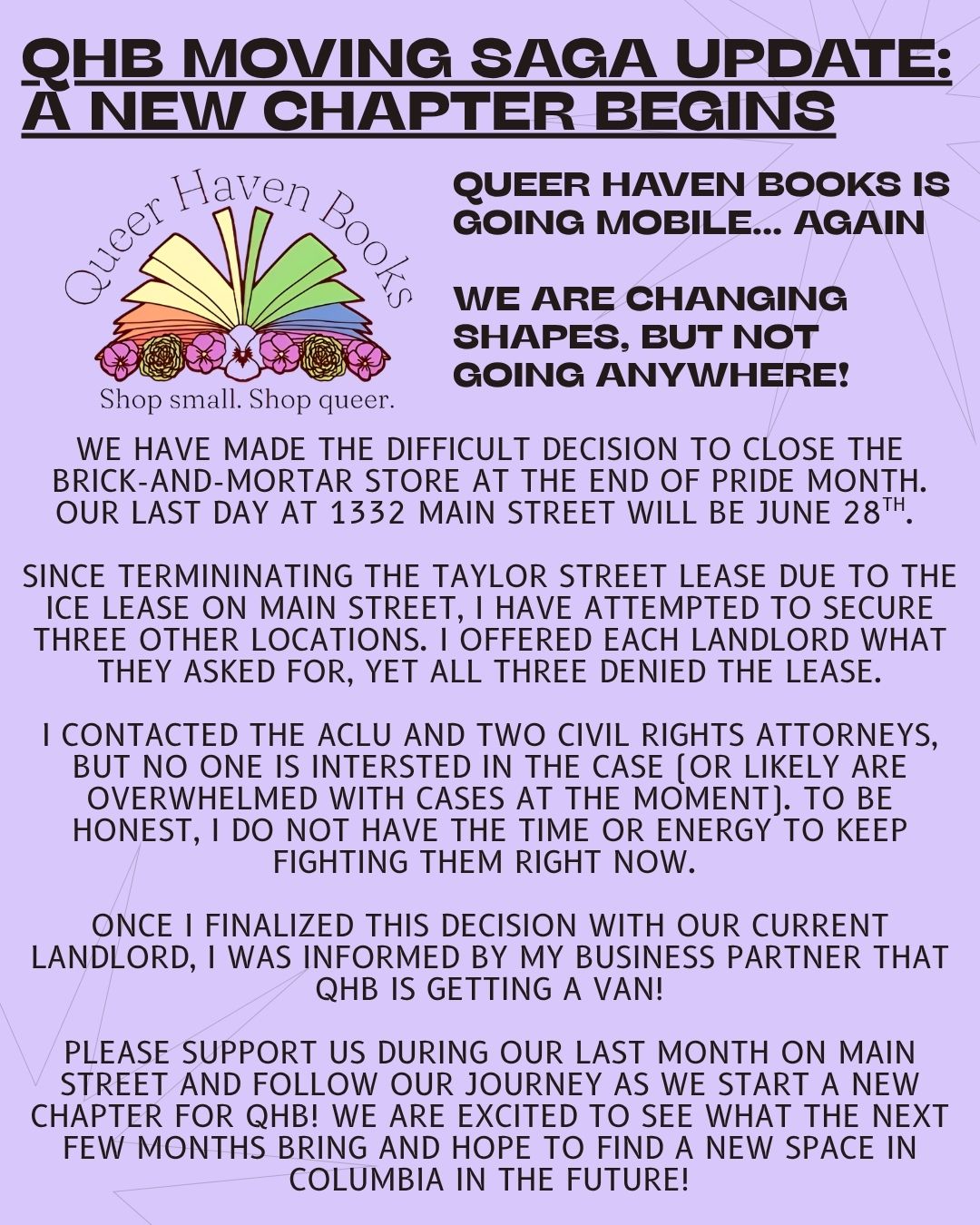 An announcement regarding changes to QHB's format.