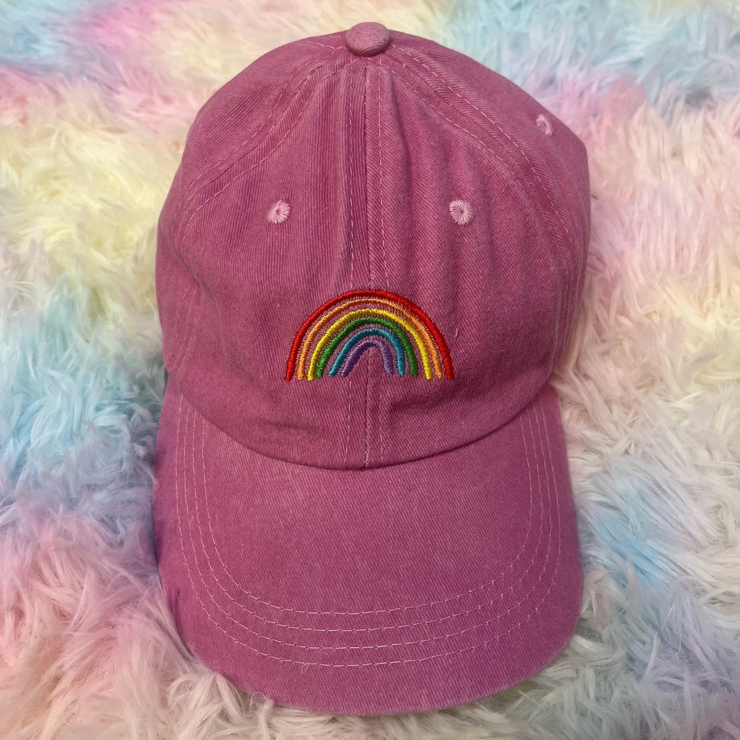 Rainbow Hat - Pink Distressed