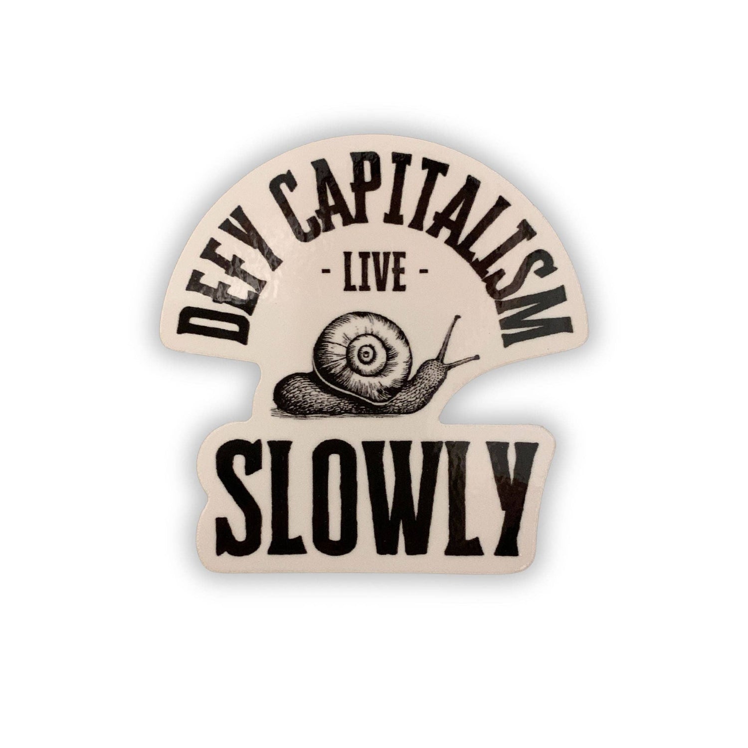 Defy Capitalism Live Slowly Snail Sticker | Vinyl Die Cut Decal: Carded