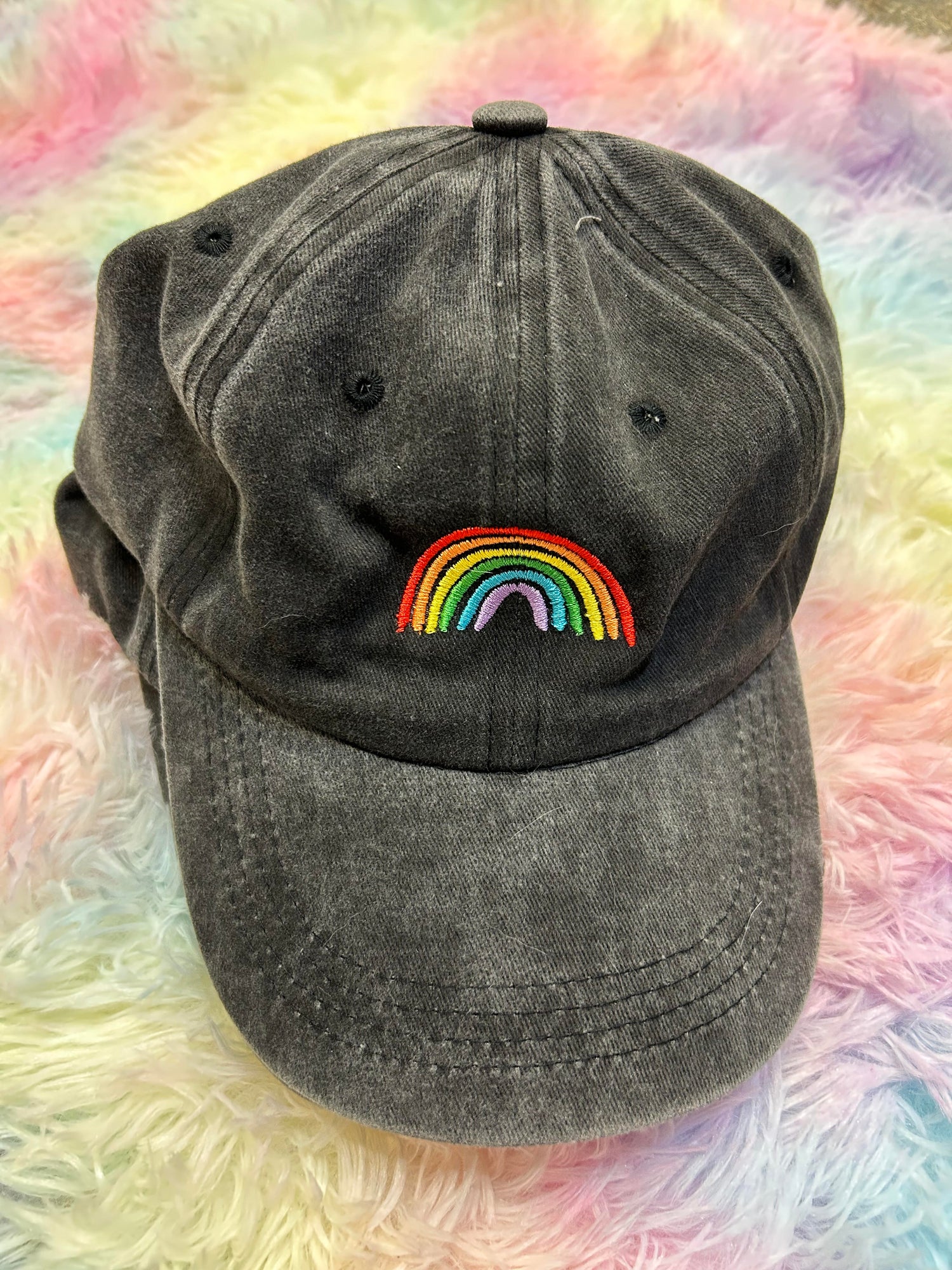 Rainbow Hat - Black Distressed