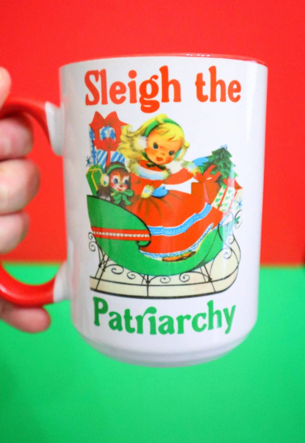 Retro Sleigh the Patriarchy Mug