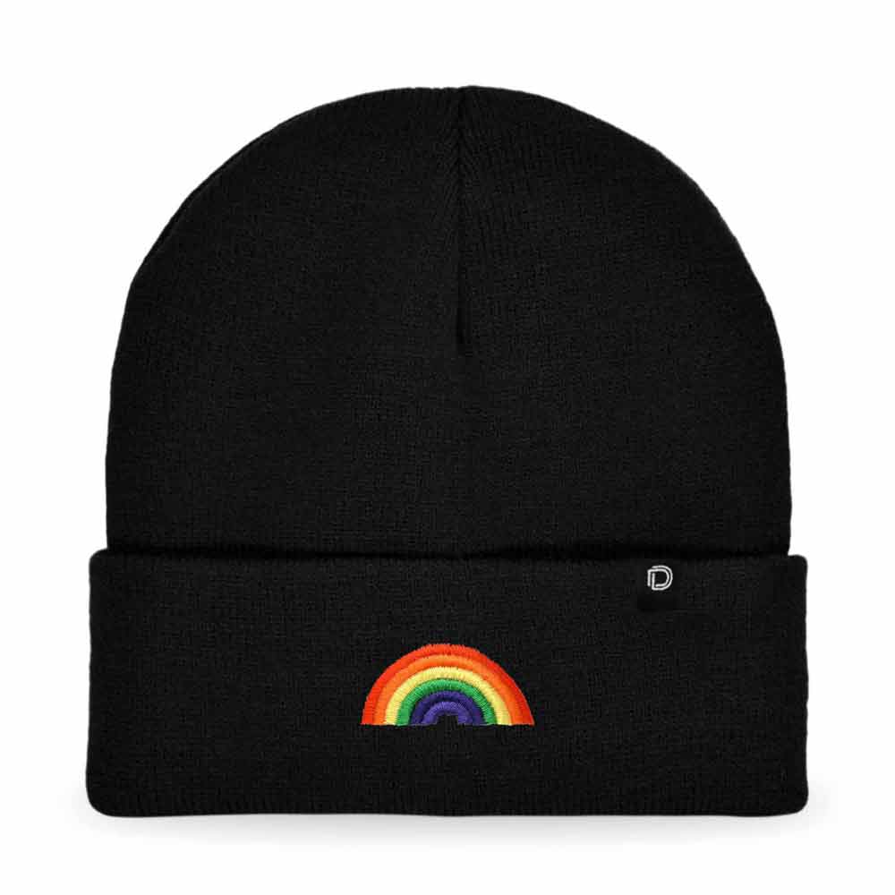 Embroidered Rainbow Beanie - Black