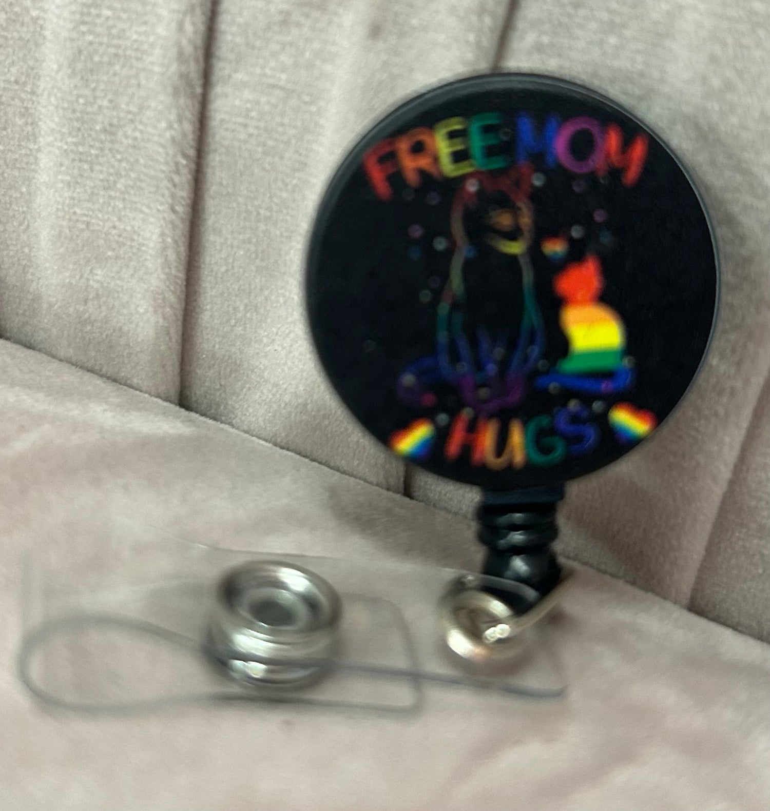 Free Mom Hugs Cat Badge Reel